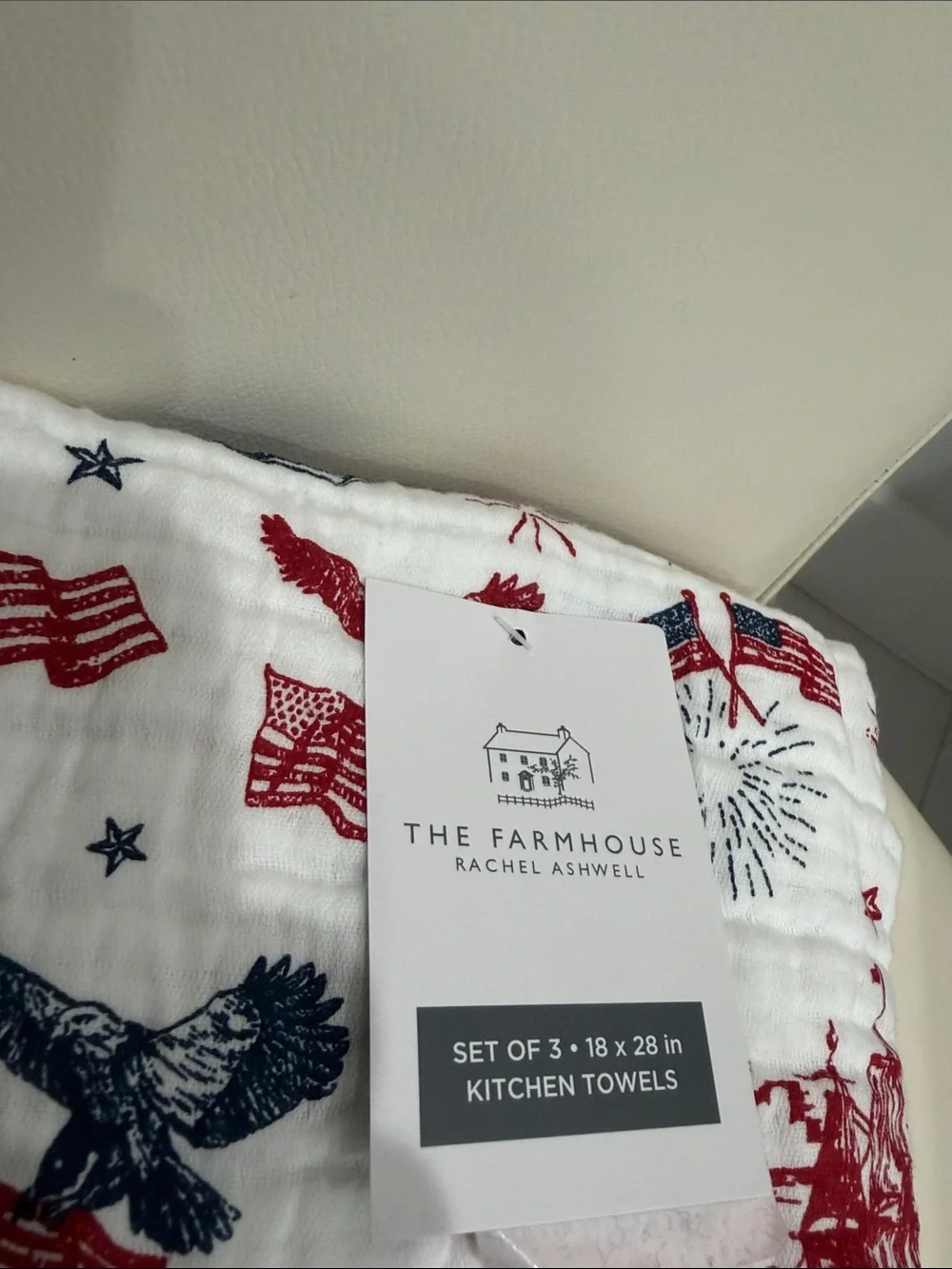 The Farmhouse Set of 3 Patriotic Red & White & Blue Holiday Kitchen Towels